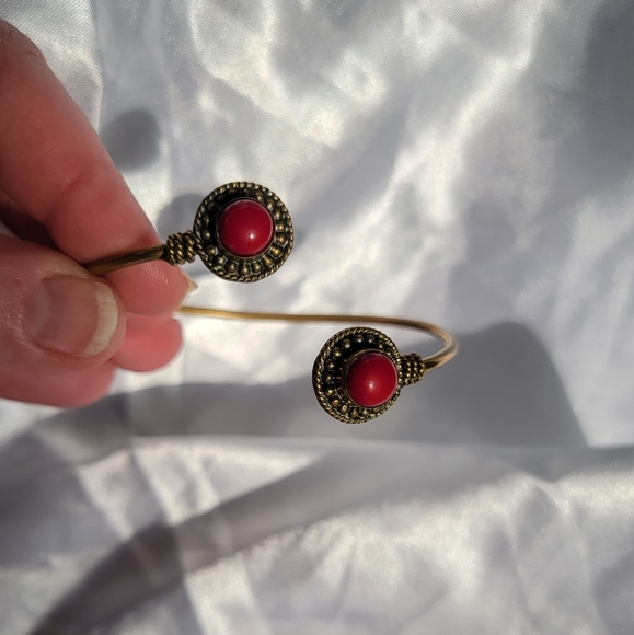 Bronze adjustable bracelet with red jasper stones women's costume jewelry - Picture 5 of 5